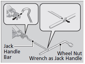 3. Raise the vehicle, using the jack handle bar
