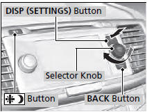 Use the selector knob, DISP and BACK