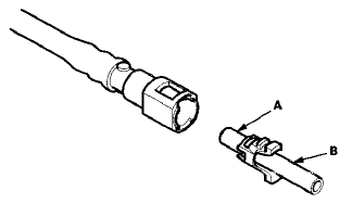 2. Insert a new retainer (A) into the connector (B) if the