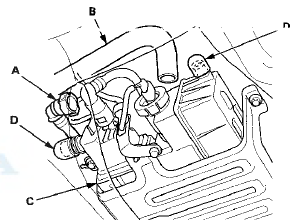 9. Disconnect the vacuum hose (engine side) (A) from