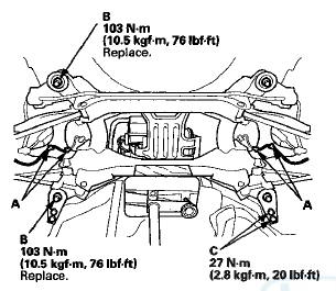 3. Support the rear subframe with a transmission jack