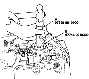 4. Drive in a new ball bearing (A) from the transmission