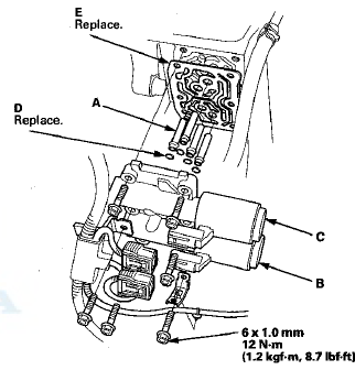 5. Remove the ATF joint pipes (A), the O-rings (D), and