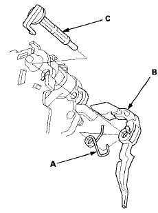 7. Install the release shaft (C) in the shift lever, and install