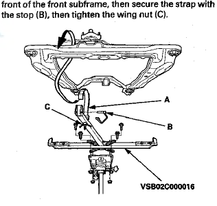 22. Raise the front subframe up to the body, then loosely