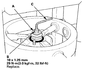 7. Hold the damper shaft with a hex wrench (C), and