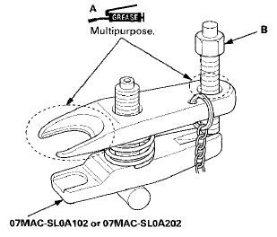 3. Loosen the pressure bolt (A), and install the ball joint