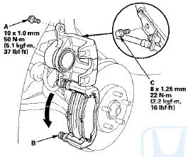 18. Install the brake hose mounting bolt (C).