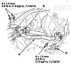 6. Remove the brake lines (A) from the hose clamp (B).