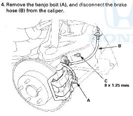 5. Remove the brake hose mounting bolt (C), then