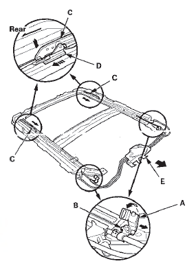 7. Pivot the glass brackets (C) down by sliding the link