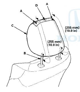 5. Push the head restraint (A) forward, and measure the