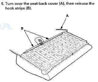 6. Pull out the seat-back frame (A) from the seat-back
