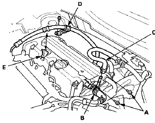 9. Connect the breather hose (B) and the brake booster