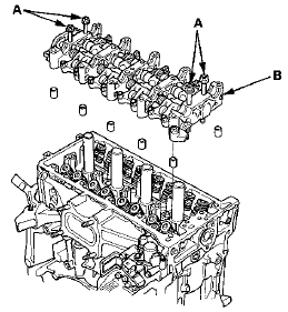 6. Remove the bolts from the rocker shaft holder.