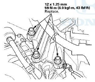 18. Tighten the rear engine mount mounting bolts to the