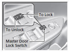 Press the master door lock switch in as shown