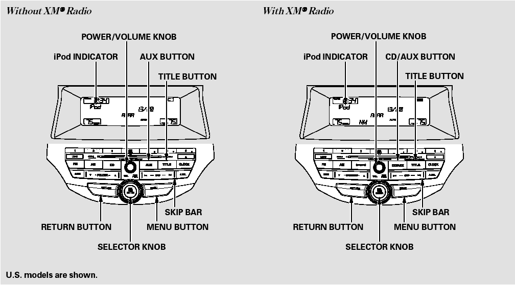 Playing an iPod (Models without navigation system)