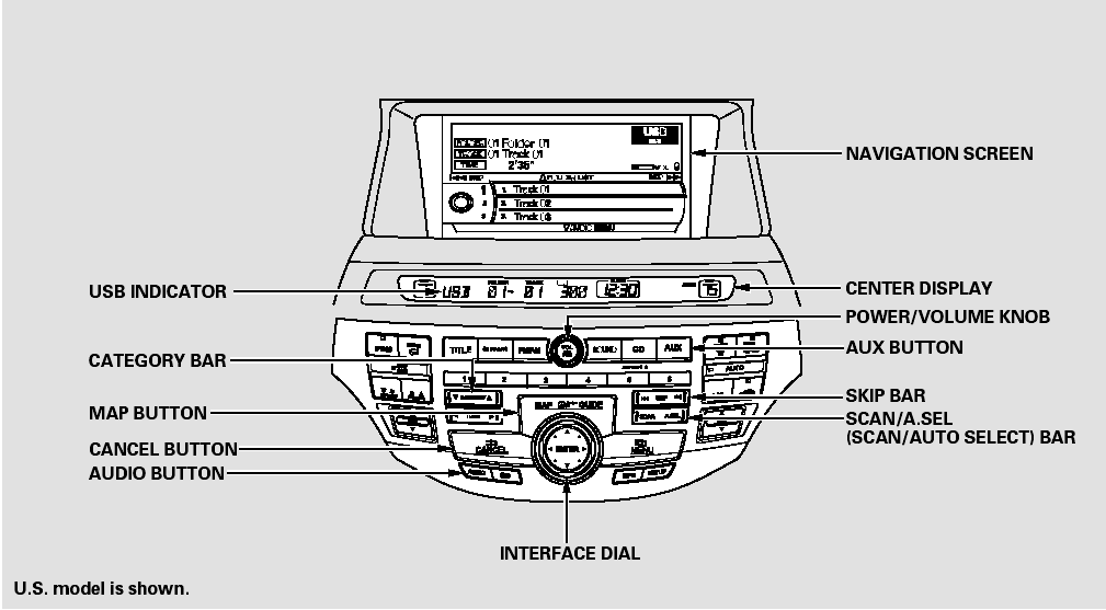 Playing a USB Flash Memory Device (Models with navigation system)