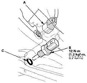 4. Install ECT sensor 2 with a new O-ring (C).