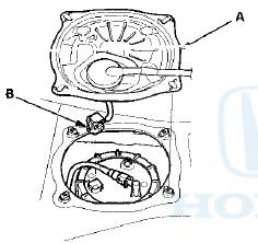 6. Disconnect the fuel tank unit 4P connector (B).