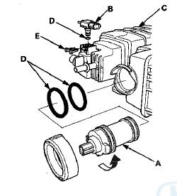 10. Reassemble the EVAP canister with new O-rings (D)