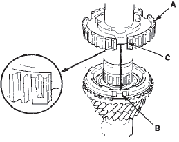 5. Press on the 3rd/4th synchro hub (A) using the 40 mm