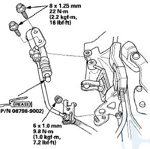 50. Install the battery base (A) and the cable clamp (B).