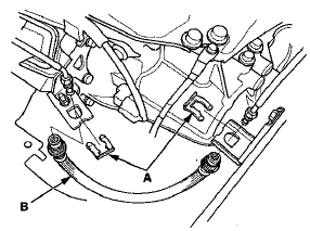 5. Remove the clutch hose from clutch hose brackets.