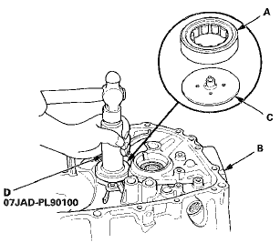 4. Install the needle bearing using the 65 oil seal driver