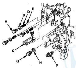 3. Remove transmission hanger C, the 20 mm bolt (G),