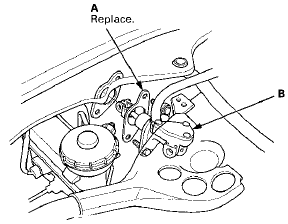 6. Install a new O-ring (A) on the clutch line (B), then