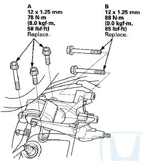 41. Install a new front engine mount bolt (A), the front