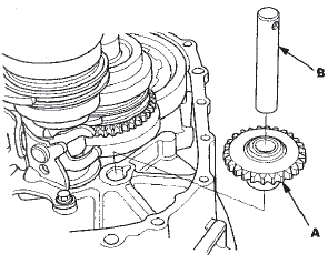 13. Remove the reverse shift fork (A).