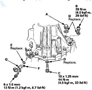 23. Apply MTF to a new O-ring (E), then install the O-ring,