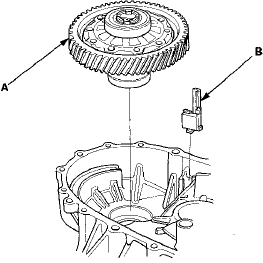 17. Remove the oil gutter plate (A), the 72 mm shim (B),