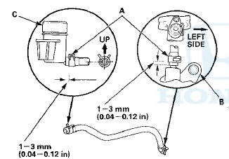 9. Install the master cylinder mounting nuts (A).