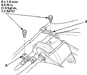 40. Install three new rear engine mount bolts (A) and two