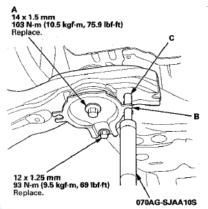 14. Partially tighten the left rear subframe mounting bolt