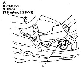 23. Install the lower transmission mount mounting nuts.