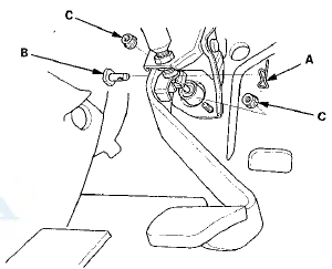 3. Remove the reservoir mounting bolt (A) and the