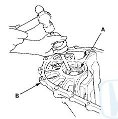 2. Remove the oil seal (A) from the clutch housing (B).