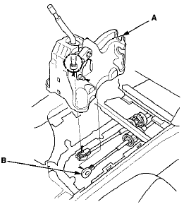 8. Align the socket holder (A) on the shift cables (B) with