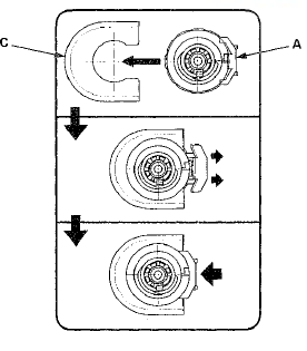 9. Install the bolts, the washer (A), and the cotter pin (B),