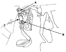 2. Loosen the locknut (B), then remove the clutch pedal