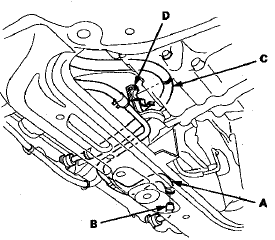 24. Remove the ATF cooler hose (C) from the hose clamp