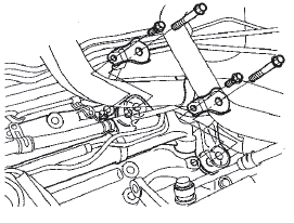 37. Remove the P/S fluid return line clamp bolt (A).