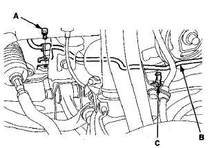 38. Release the P/S fluid return line (B) from the return