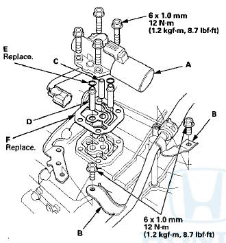 10. Remove the ATF pipe (C), the ATF joint pipes (D), the