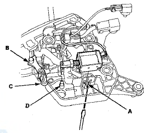 4. Remove the shift lock stop (B) and the stop cushion